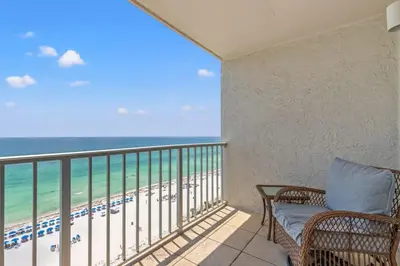 a balcony with a view of the beach at The Summit 1409 in Panama City Beach