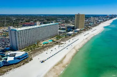 an aerial view of a resort and the beach at The Summit 531 in Panama City Beach