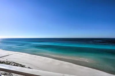 a view of a beach with the ocean at Oceanfront PCB Condo with Balcony and Pool Access! in Panama City Beach