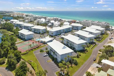 an aerial view of a resort near the ocean at Seagrove Beach Condo with Pool Access Walk to Beach in Seagrove Beach