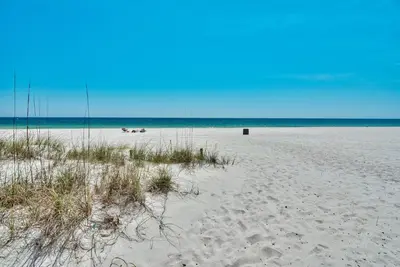 two dogs walking on a sandy beach near the ocean at Pirate Cove Villa 117 - 825255 in Panama City Beach