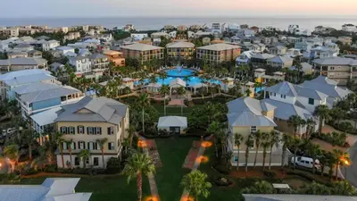 an aerial view of a resort at Beach Beyond Belief House & private pool & free bikes & private beach in Rosemary Beach