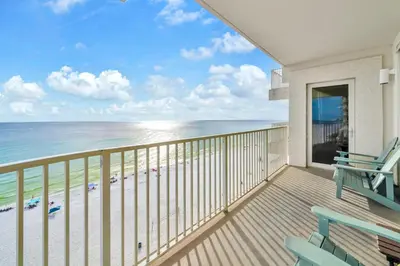 a balcony with a view of the beach at Shores of Panama 1003 in Panama City Beach