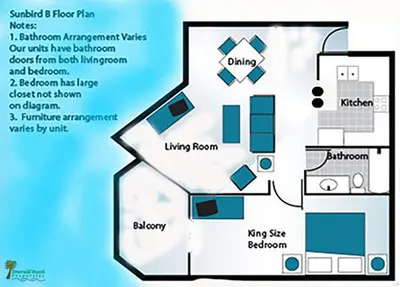 a floor plan of a condo at Sunbird 0208E 'Dolphin Watch' in Panama City Beach