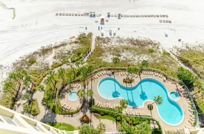 an aerial view of the pool at the resort at Grand Panama 1-1706 'Paradise Harbor' in Panama City Beach