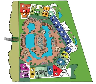 a plan of the grounds of a resort at Shores of Panama 0801 'Panama Dreamin' in Panama City Beach
