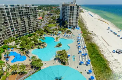 an aerial view of the resort and the beach at Edgewater 2-0904 'Sea Breeze' in Panama City Beach