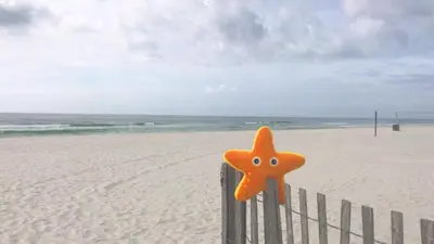 a plastic star on a fence on the beach at Emerald Beach Cottage in Panama City Beach