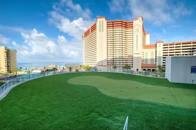 a golf course in front of a resort at Laketown Wharf 335! 1 BD, 2 Bathroom with Amazing Amenities in Panama City Beach