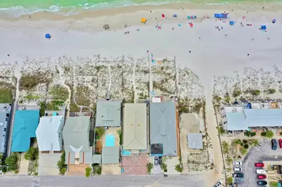an aerial view of a beach with condos at Beachcomber - Beachfront With Pool And Hot Tub - On The Beach! in Panama City Beach