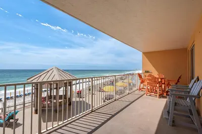 a balcony with a view of the beach at Treasure Island 0205 in Panama City Beach