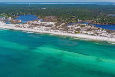 an aerial view of a beach and the ocean at Seagrove Bungalow 153 in Santa Rosa Beach