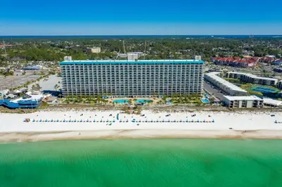 an aerial view of a hotel on the beach at The Summit 602 in Panama City Beach