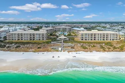 an aerial view of a resort on the beach at High Pointe Resort 414 in Rosemary Beach