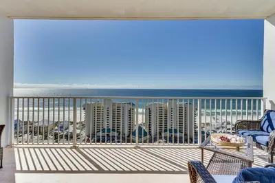 a balcony with a view of the ocean at Ocean Oasis PCB Condo with Balcony and Beach Views! in Panama City Beach
