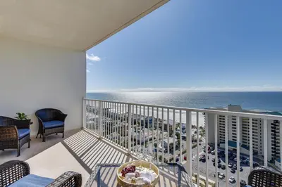 a balcony with a view of the ocean at Ocean Oasis PCB Condo with Balcony and Beach Views! in Panama City Beach