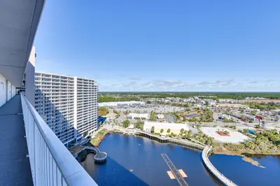a view from the balcony of a resort at Ocean Oasis PCB Condo with Balcony and Beach Views! in Panama City Beach