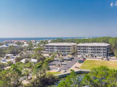 an aerial view of a resort with a parking lot at Seagrove Highlands by Panhandle Getaways in Santa Rosa Beach