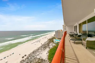 a balcony with a view of the beach at Hidden Dunes 1303 in Panama City Beach