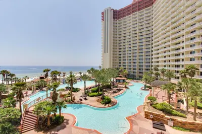 an aerial view of the pool at the resort at Shores of Panama #1714 by Book That Condo in Panama City Beach