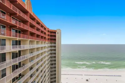 a view of the ocean from the balcony of a hotel at Shores of Panama #2020 by Book That Condo in Panama City Beach