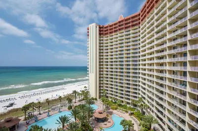 a view of the ocean from the balcony of a resort at Shores of Panama #1119 by Book That Condo in Panama City Beach