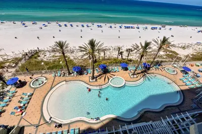 an overhead view of a swimming pool and a beach at Boardwalk Beach Resort #604 by Book That Condo in Panama City Beach
