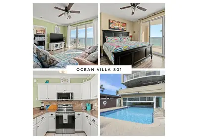 a collage of four pictures of a house at Ocean Villa Condos #801 by Book That Condo in Panama City Beach