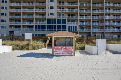 a sign in the sand in front of a building at Tidewater Beach Resort #2014 by Book That Condo in Panama City Beach