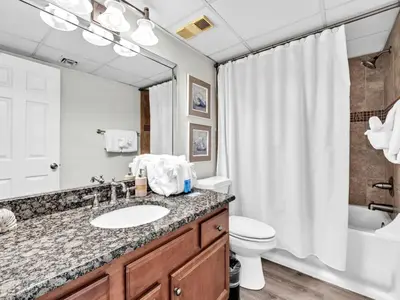 a bathroom with a sink and a toilet and a shower at Watercrest 402 in Panama City Beach