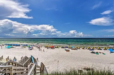 a beach with a lot of people and the ocean at Tropical Studio quarter Mi to Public Beach Access! in Santa Rosa Beach