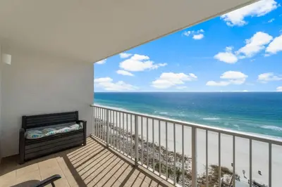 a balcony with a view of the ocean at The Summit 1216 in Panama City Beach
