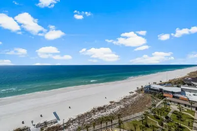 an aerial view of the beach and ocean at The Summit 1216 in Panama City Beach