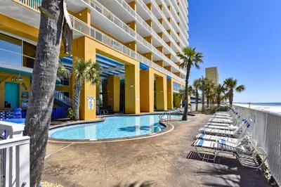 a view of the pool at the beachfront resort at Splash Beach Resort #1601-W by Book That Condo in Panama City Beach