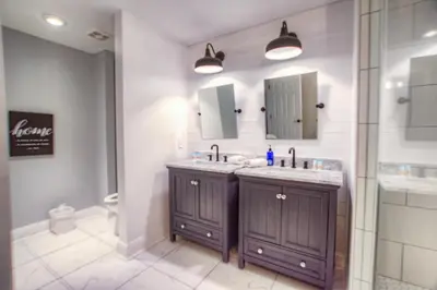 a bathroom with a sink and a shower at BRAND NEW! Laketown Wharf 633! Amazing 3 BD, Great Location, And Awesome Amenities! in Panama City Beach
