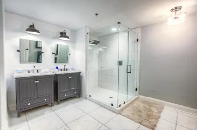 a bathroom with a shower and a sink at BRAND NEW! Laketown Wharf 633! Amazing 3 BD, Great Location, And Awesome Amenities! in Panama City Beach