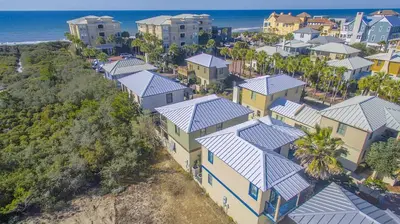 an aerial view of a residential neighborhood with houses at 30A Beach House - Stillwater Cottage by Panhandle Getaways in Rosemary Beach