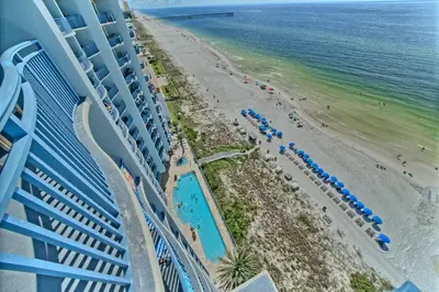 an aerial view of the beach on a cruise ship at Sterling Breeze - Luxury Beach Front Condo in Panama City Beach