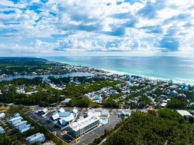 an aerial view of a city and the ocean at The Lodge 30A in Santa Rosa Beach