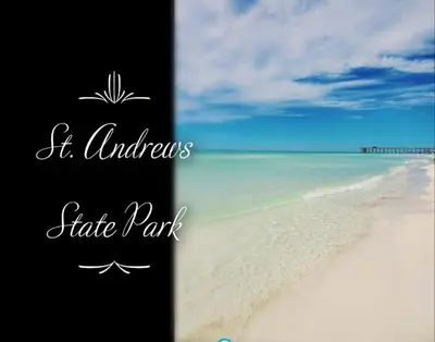 a picture of a beach with the words feraldton state park at Salt Life Loft by Sand Seeker Vacations in Panama City Beach