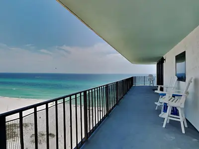 a balcony with a view of the beach at Watercrest 1401 in Panama City Beach