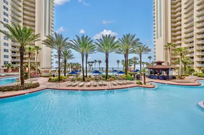 an image of a swimming pool at a resort at Shores of Panama Resort, Direct Beachfront, 1 BR plus Bunks! by Dolce Vita Getaways PCB in Panama City Beach