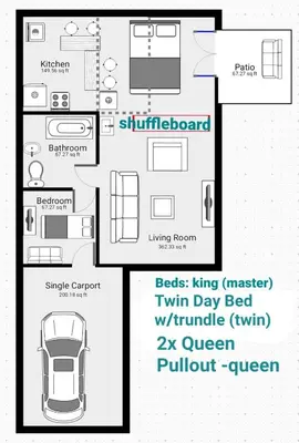 a floor plan of a tiny house with a car at Hidden Gem Guest House in Panama City Beach