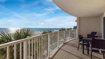 a balcony with a view of the beach at Ocean Villa 305 by Sand Seeker Vacations in Panama City Beach