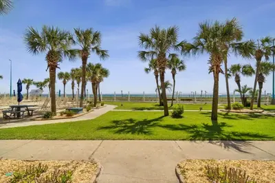 a park with palm trees and a picnic table at The Summit 108 in Panama City Beach