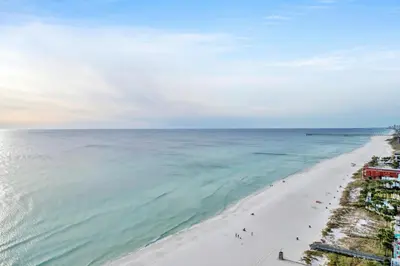 an aerial view of a beach with people on it at Majestic Beach Towers 2-1701 in Panama City Beach