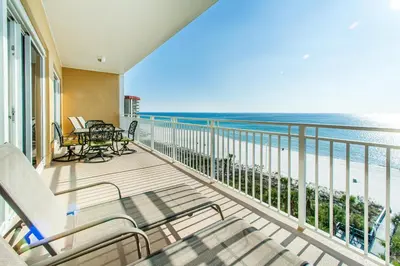 a balcony with a view of the beach at Sterling Beach #602 in Panama City Beach