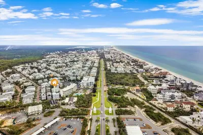 an aerial view of a city and the beach at FantaSea in Panama City Beach