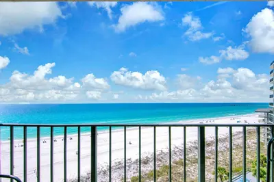 a view of the beach from the balcony of a condo at Edgewater Tower 2-805 in Panama City Beach