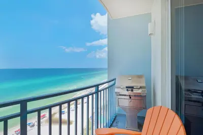 a balcony with a view of the beach at Sterling Breeze 1401 in Panama City Beach